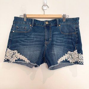 JORDACHE Women Denim Flower White Lace Stretch Shorts Size 14